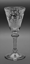 Goblet engraved with finch hunting and companionship, wine glass drinking glass drinking utensils tableware holder lead glass