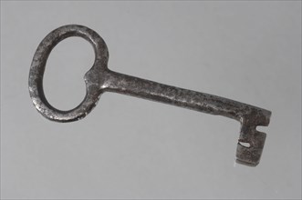 Iron key with heart-shaped eye, massive key handle and rectangular shaped beard, key iron iron, hand forged Key with heart