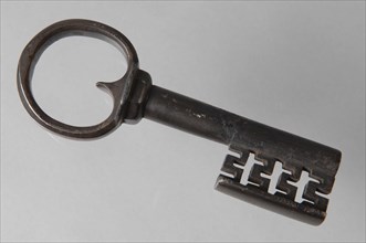 Iron key with heart-shaped eye, hollow key handle, collar and cruciform key-shaped key, key iron value iron, hand forged Key