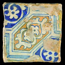 Ornament tile with diagonal decor, wall tile tile sculpture ceramic earthenware glaze, baked 2x glazed painted Rippled shard