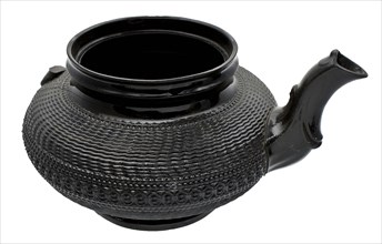 Blackware teapot, black, pseudo braid body, teapot crockery holder soil find ceramic earthenware glaze lead glaze, in form