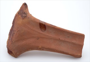 Fragment of red earthenware, partly with glaze, fragment crockery holder kitchen utensils earthenware ceramics earthenware glaze