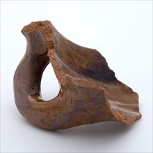 Fragment of red earthenware, partly glazed, fragment crockery holder utensils earthenware ceramics earthenware glaze lead glaze