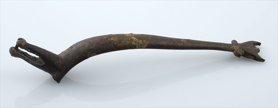 Part of modified bronze horseshoe, horseshoe soil found bronze copper metal, w 1,3 cast sawn riveted Part of bronze horseshoe U
