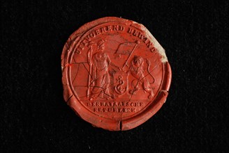 Wax seal of with Dutch virgin with lion and flag, wax seal seal information form lacquer, Wax seal with Dutch virgin