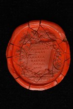 Wax seal with MEMENTO MORI AMALIA RICKEN 1770, wax seal seal information form lacquer, Wax seal with truncated tree and plants