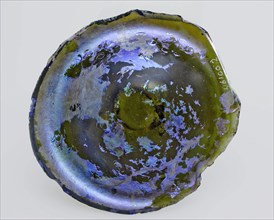 Fragment of bottom and part of wall of storage bottle, belly bottle bottle holder soil find glass, free blown and shaped