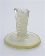 Fragment of foot and stem of goblet with white-opaque threads in stem (pendulum glass), shot glass drinking glass drinking