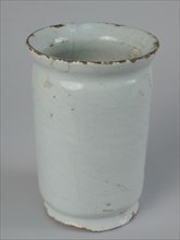 High, cylindrical ointment jar or apothecary jar, white glazed, ointment jar pot holder ceramic earthenware enamel tinglage