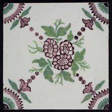 Ornament tile, flowers, round leaf work, corner motif quarter rosette, wall tile tile sculpture ceramic earthenware glaze, baked