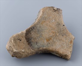 Fragment of prune, soil found ceramic earthenware glaze lead glaze, baked Triangular flat object with tips on the three corners