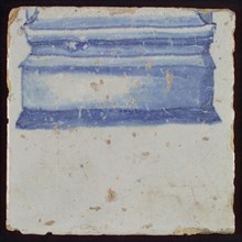 Loose tile from pilaster with part base in blue, chimney pilaster tile pilaster footage fragment ceramic pottery glaze tin glaze