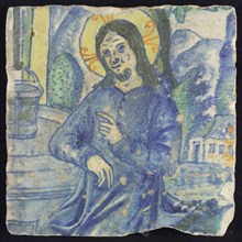 atelier Den Salm, Three tiles from majolica tile picture 'Jesus at the source', polychrome, tile picture footage fragment