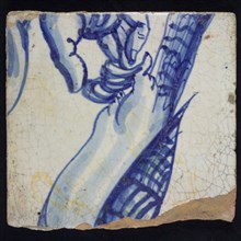 Loose tile from tableau 'Hoop' with image bird of prey with hood, tile picture material fragment ceramic earthenware glaze tin