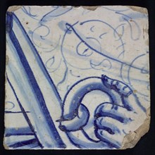 Loose tile from tableau 'Hoop' with robe, hand and part anchor, tile picture footage fragment ceramics pottery glaze tin glaze