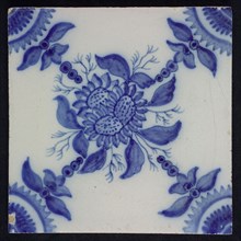 Ornament tile, flowers, around leaf work, corner motif quarter rosette, wall tile tile sculpture ceramic earthenware glaze