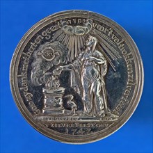 M. Holtzhey, Medal at the golden wedding of Jan van Es and Leeuwa van Bochelen on May 20, 1722, wedding medal medallion medal