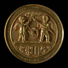 Medal on the 50-year marriage of Cornelis van Pijlsweert and Geertruijt van der Smade, wedding medal medallion medal gold, cast