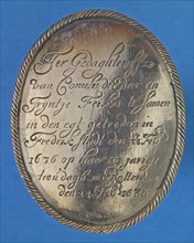 Wedding medal at the 50-year marriage of Cornelis de Beer and Trijntje Feikes, wedding medal medal image silver, soldered cast