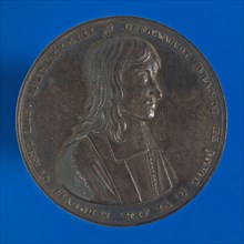R. Arondeaux, Medal on the death of Geeraardt Brandt de Jonge, death certificate penning footage silver, bust half to the right