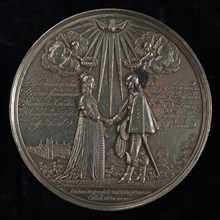 J. Blum, Medal on the wedding of Prince William II and Mary of England, wedding medal penning footage silver, the bride and groom