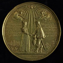J. Blum, Medal on the wedding of Prince William II and Mary of England, wedding medal medallion medal brass, the bridal couple