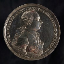 J.G. Holtzhey, Medal at the inauguration of William V as Stadholder, penning footage silver, bust of Willem V to the right