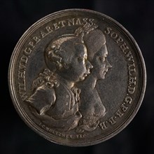 J.G. Holtzhey, Medal on the reception of Willem V and Wilhelmina of Prussia in Amsterdam, penning footage silver, busts