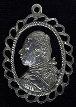 Question mark Stadholder William V, wear sign identification carrier silver, cut out Sign with scalloped edge and eye Prince