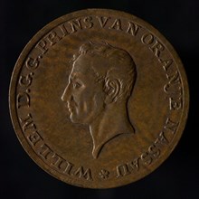 's Rijks Munt, Medal on the inauguration of William I, Prince of Orange, as sovereign prince, sprinkling penny imagery bronze