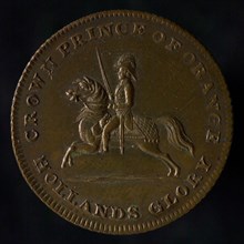 Medal at the battle of Waterloo and Crown Prince Willem, the later King William II, penning footage copper, the Prince of Orange