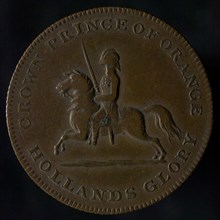 Medal at the battle of Waterloo and Crown Prince Willem, the later King William II, penning footage bronze, the Prince of Orange