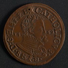 Medal on Philips II and the Geuzen, jeton utility medal medal exchange copper, Obverse: portrait Philips II Omschrift omschrift