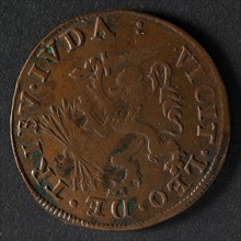 Medal on closing the Union of Utrecht, jeton utility medal medal exchange copper, the Dutch lion with sword and arrows