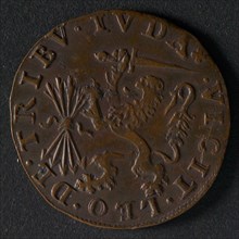 Medal on the closing of the Union of Utrecht, jeton utility medal medal exchange copper, the Dutch lion with sword and arrows