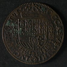 Medal on the conquest of Tournai by Parma, jeton utility medal medal exchange copper, crowned coat of arms of the Duke of Parma