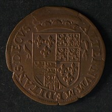 Medal at the inauguration of Frans van Anjou as count of Flanders, jeton utility medal medal exchange copper, Anjou coat of arms