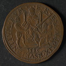 Medal on the help of Leycester, jeton utility medal penny exchange copper, epee above which in Hebrew Jehovah stands radiated