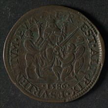 Medal on the help of Leycester, jeton utility medal penny exchange copper, the sword above which in Hebrew Jehovah stands
