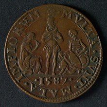 Medal on misery in the Southern Netherlands and prosperity in the Northern Netherlands, penning footage copper, Spaniard