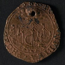 Medal on the downfall of the Invincible Fleet, jeton utility medal medal exchange copper, Obverse: heavily damaged ships