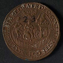 Medal on the threat of Zeeland by Albert of Austria, jeton utility medal medal exchange copper, Spanish and Staatse armies