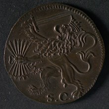 Medal on the alliance with France and England against Spain, jeton utility medal medal exchange copper, Dutch lion with sword