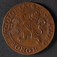 Bill on the victory of Prince Maurits at Turnhout and other war events, jeton utility medal medal exchange copper, crowned Dutch