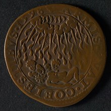 Medal on the atrocities committed by soldiers of Mendoza, jeton utility medal penny swap copper, three naked giants try to storm