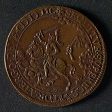 Medal on the war events in 1598, jeton utility medal penny exchange copper, reinforced army camp on river protected by angel