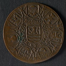 Medal on the conquest of Sluis by Prince Maurits, jeton utility medal medal exchange copper, laurel wreath inside which text