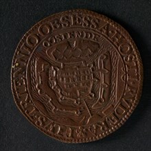 Medal on the surrender of Ostend, jeton utility medal medal exchange copper, map of Oostende legend: PLVS. TRIENNIO. OBSESSA