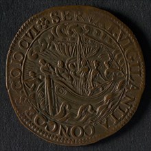 Medal to encourage the Dutch, jeton utility medal medal exchange copper, ship in storm legend: SERVAT. VIGILATIA. CONCORS. MDCVI