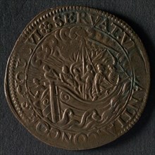 Medal to encourage the Dutch, jeton utility medal medal exchange copper, ship in storm legend: SERVAT. VIGILATIA. CONCORS. MDCVI